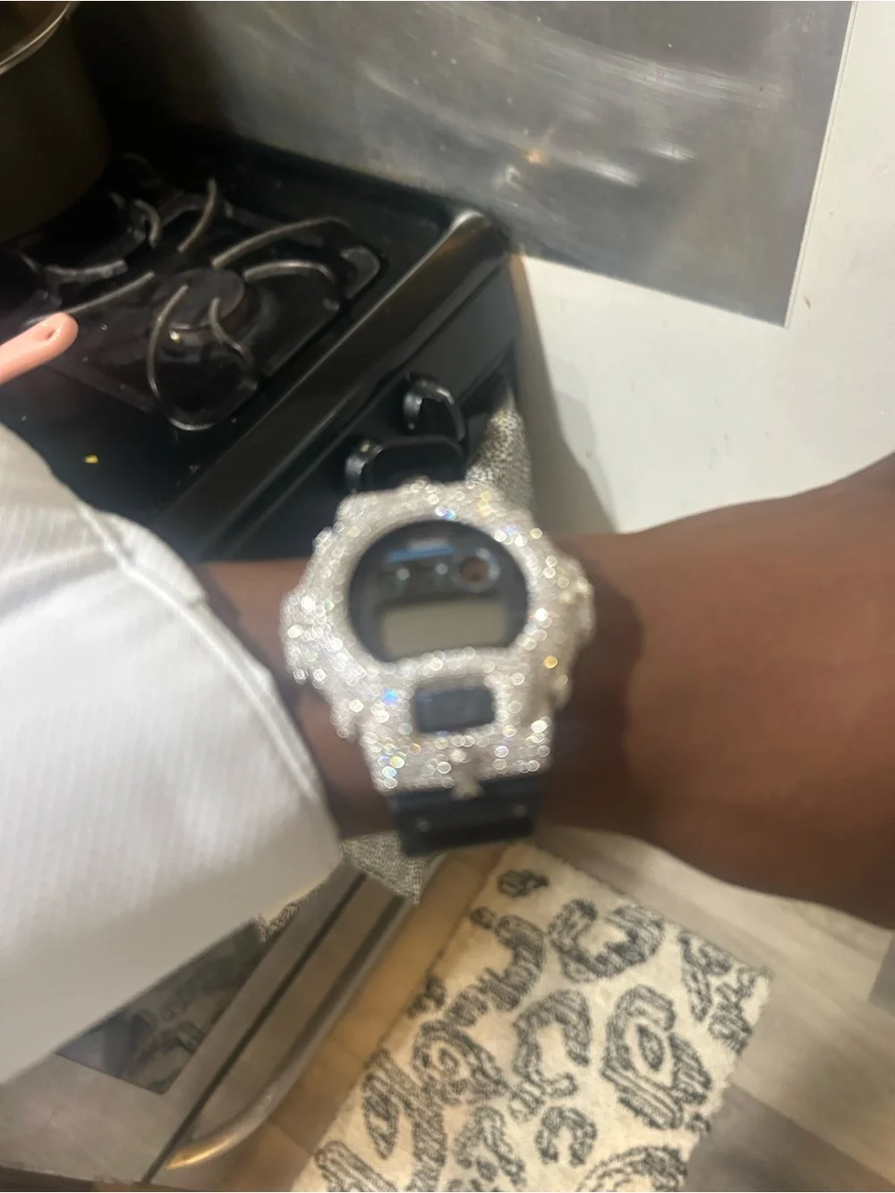 G-Shock Black Digital Watch with Crystal Accent Bezel